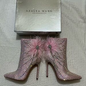 Azalea Wang Pink Feather Embellished Heeled Boots
